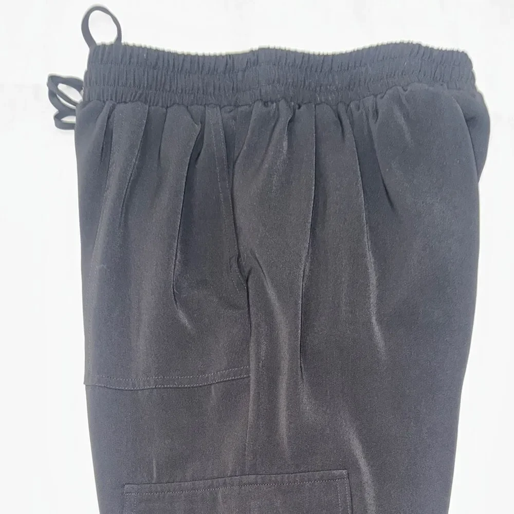 Michael kors new Black lightweight satin fabric Cargo Jogger Pants w pockets